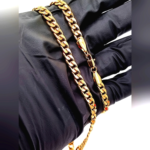 18K Gold Plated Curb Link Chain Necklace Stainless Steel-GIFT-Cuban - Picture 4 of 7